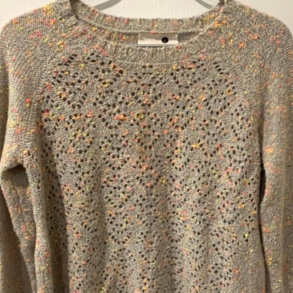 Kensie Pieces Beige Cotton Knit Open Knit Sweater L